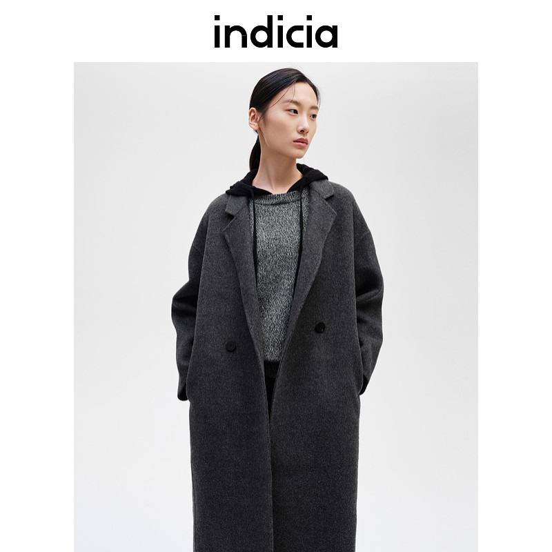 indicia标记商场同款冬季款时尚长款毛呢大衣羊毛外套F2D4DY650N