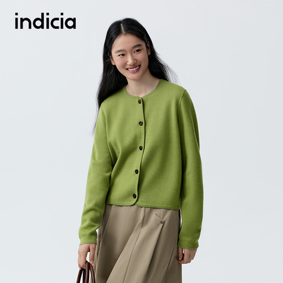 indicia标记商场同款2026春季新款女装开衫简约休闲绿色针织衫