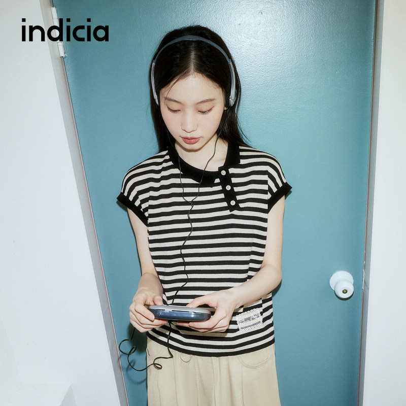 indicia标记商场同款2026夏季新款女装黑白条纹针织衫L2B6ZZ070