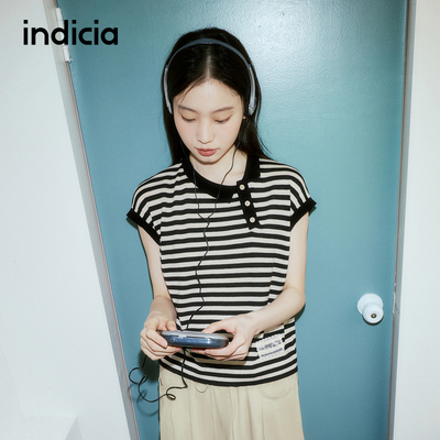 indicia标记商场同款2026夏季新款女装黑白条纹针织衫L2B6ZZ070