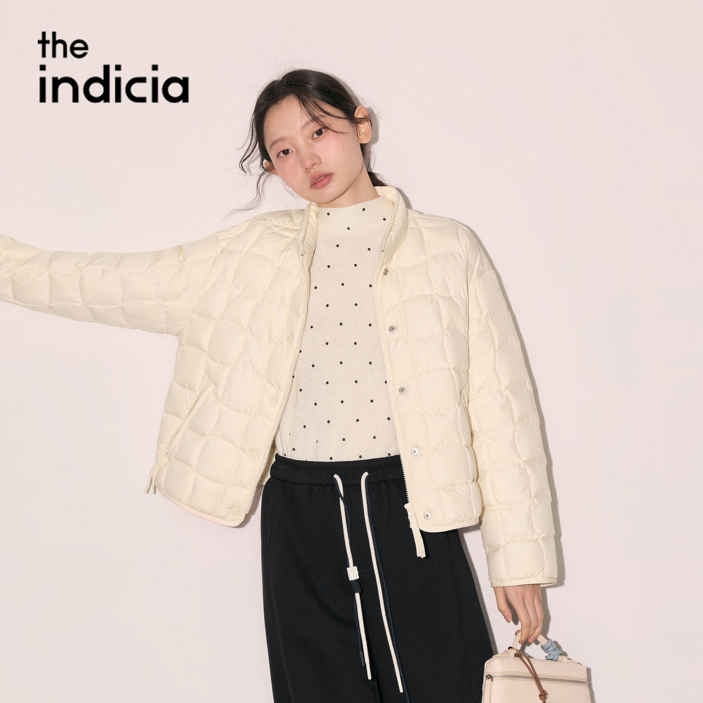 indicia标记格子羽绒服白色短款外套2026冬季新款女装L2D6YR283Z