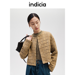 indicia标记商场同款秋冬小香风短款毛呢外套圆领女装F2D4WT709C