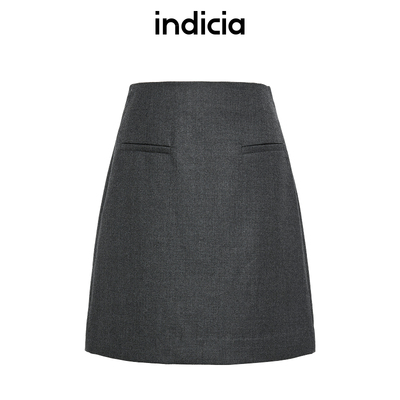 indicia标记商场同款春秋女装绵羊毛半身裙灰色A字短裙F2D4QZ795N