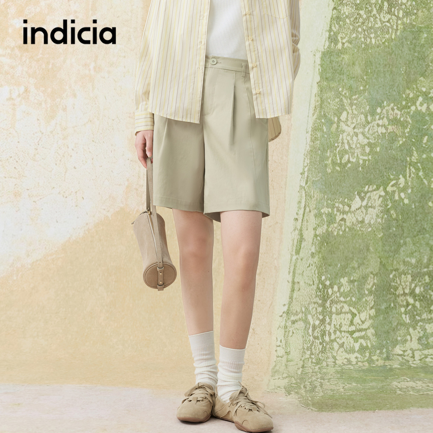 indicia标记商场同款2026夏季新款女装卡其色休闲短裤F2B6DK251N