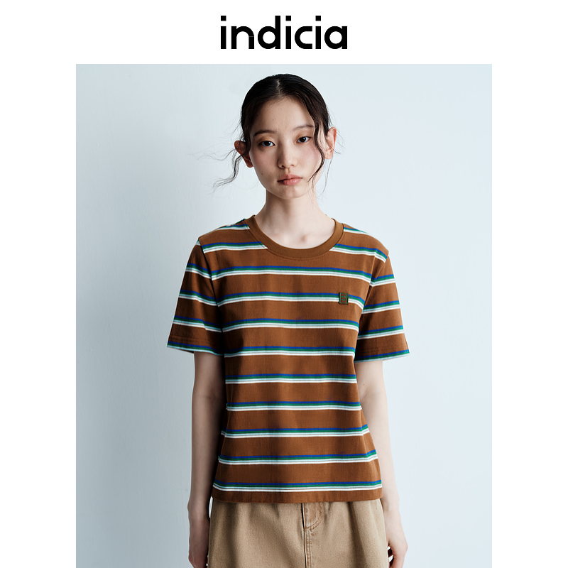 indicia标记25夏新款条纹短袖T恤多色百搭圆领短袖上衣L2B5TX027