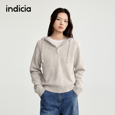 indicia标记25秋新款芝麻团温柔米色半拉链连帽毛衫L2C5MS162
