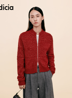 indicia标记25秋冬季新款女装羊毛针织衫红色开衫上衣L2D5KS280