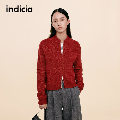 indicia标记25秋冬季新款女装羊毛针织衫红色开衫上衣L2D5KS280