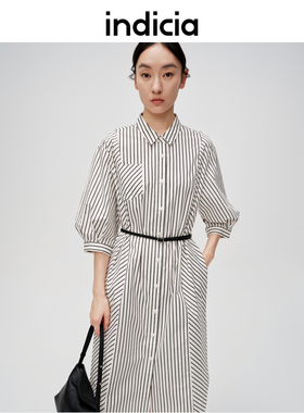 indicia标记商场同款夏季新款条纹衬衫连衣裙简约休闲6B404LQ203C