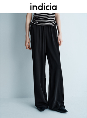 indicia标记25夏新款拖地醋酸休闲裤宽松直筒长裤百搭女L2B5KZ056