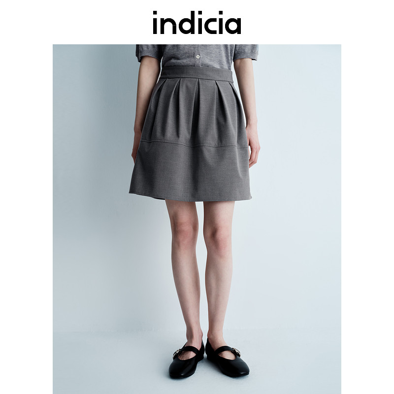 indicia标记25春夏新款学院风灰色半身裙女短款A字裙子L2B5QZ033