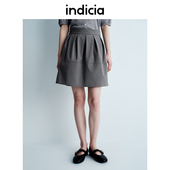 indicia标记25春夏新款 学院风灰色半身裙女短款 A字裙子L2B5QZ033