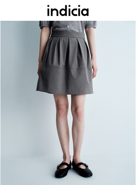 indicia标记25春夏新款学院风灰色半身裙女短款A字裙子L2B5QZ033