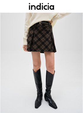 indicia标记商场同款24年冬新款美式复古格纹a字裙短裙F2D4QZ776C