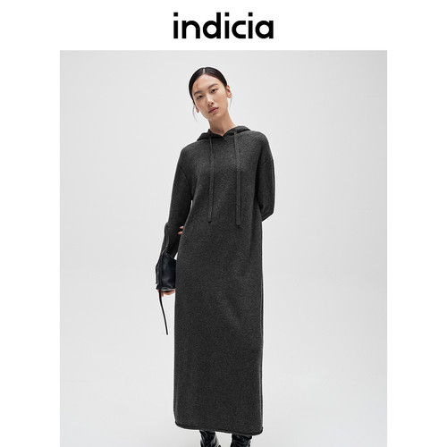 indicia标记商场女装冬款绵羊毛连帽简约连衣裙F2D4LQ796C