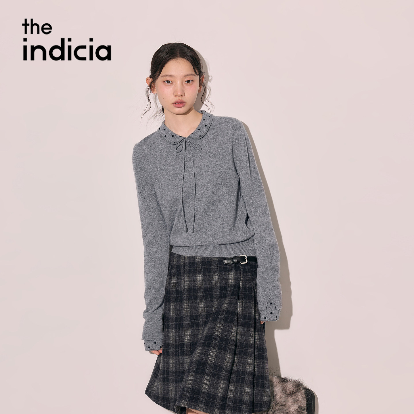 indicia标记商场同款2026秋冬女装灰色羊毛针织衫毛衫L2D6MS288Y图片