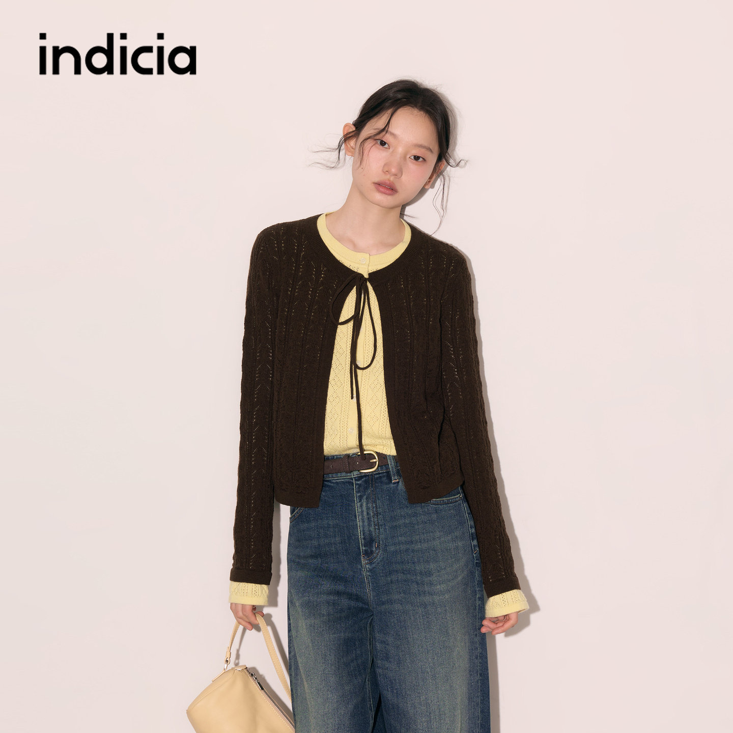 indicia标记羊毛假两件针织衫女开衫2026冬季新款女装L2D6KS297Z