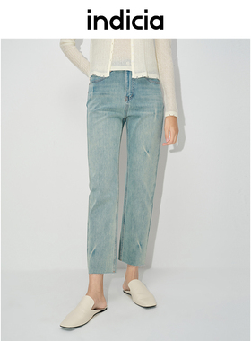 indicia标记牛仔裤蓝色九分休闲裤子黑色春秋时尚女装L2C4NK116