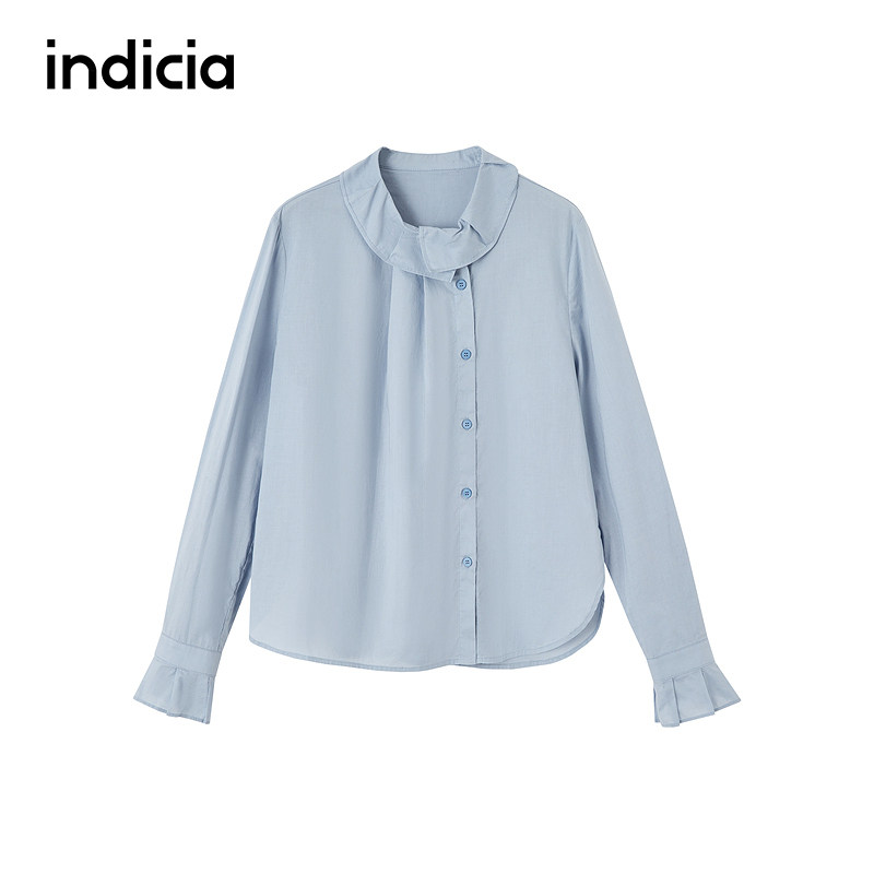 indicia标记商场同款26春季新款纯棉衬衫蓝色上衣女装F2A6CS101C