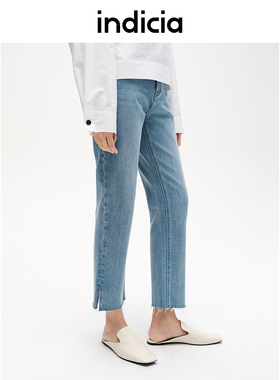indicia标记商场同款开叉时尚牛仔裤休闲长裤春秋女装F2C4NK422F