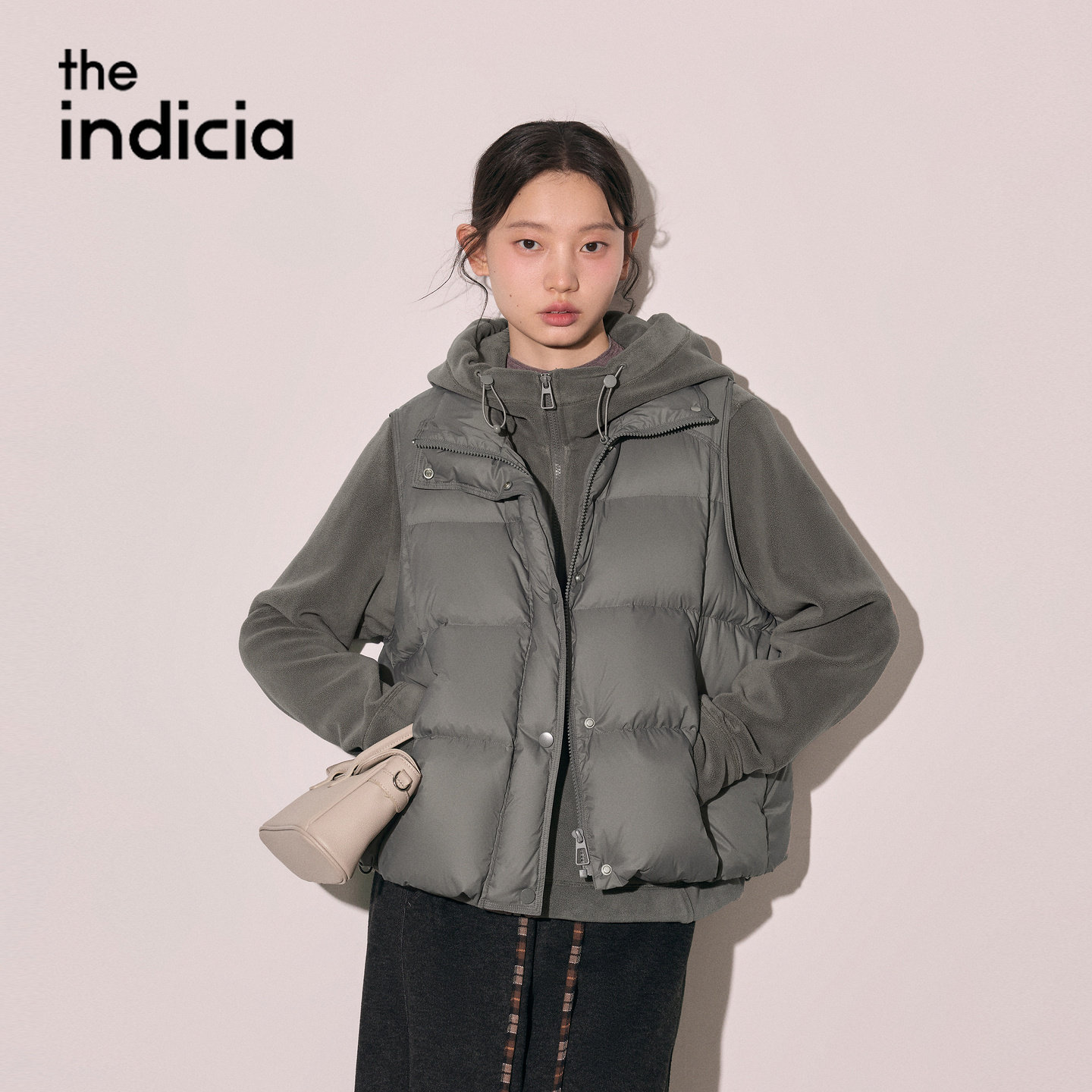 indicia标记商场同款灰色羽绒服短款马甲外套2026冬季新款女装