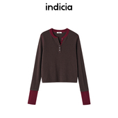 毛衣女装 indicia标记商场同款 羊绒羊毛慵懒撞色针织衫 F2C4MS837F