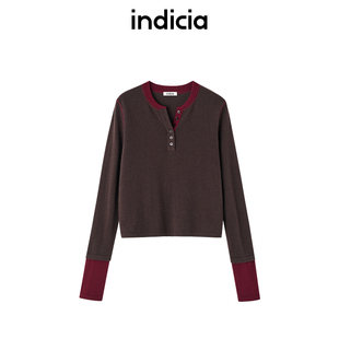F2C4MS837F 毛衣女装 indicia标记商场同款 羊绒羊毛慵懒撞色针织衫