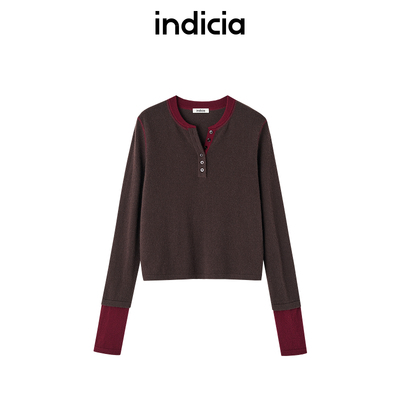 indicia标记商场同款羊绒羊毛慵懒撞色针织衫毛衣女装F2C4MS837F