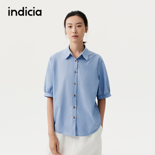 indicia标记商场同款25秋新款竖条纹日系文艺短袖衬衫F2C5CS376N