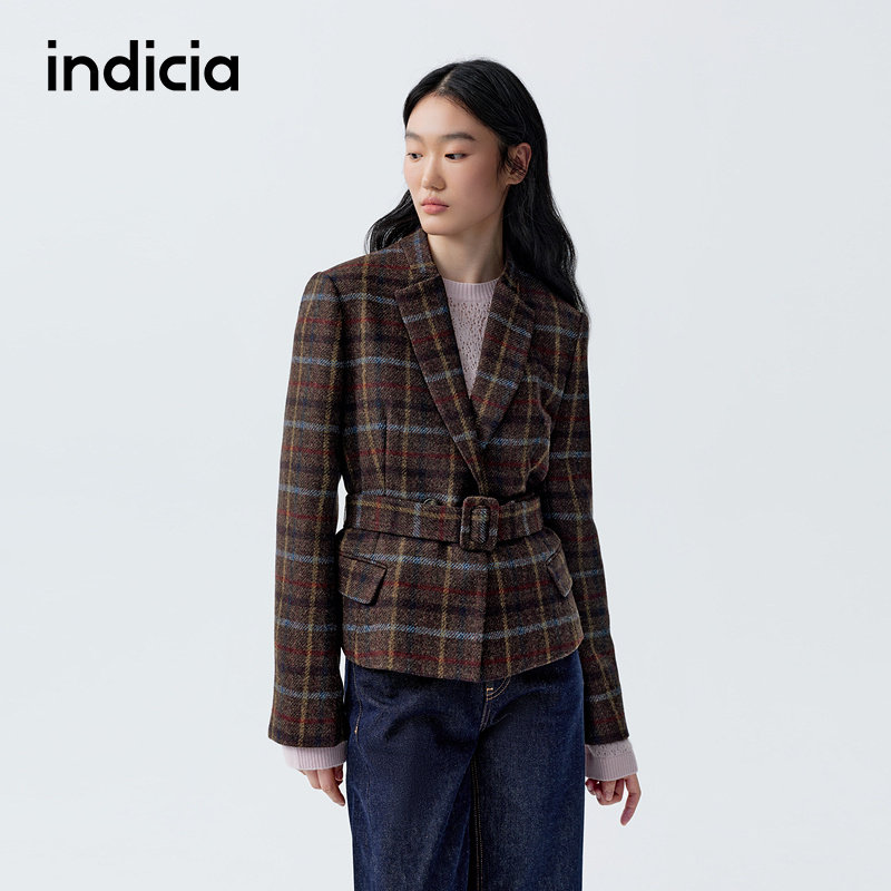indicia标记商场同款26春季新款女装羊毛小西装格纹毛呢外套