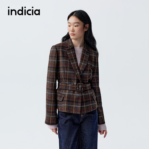 indicia标记商场同款26春季新款女装羊毛小西装格纹毛呢外套