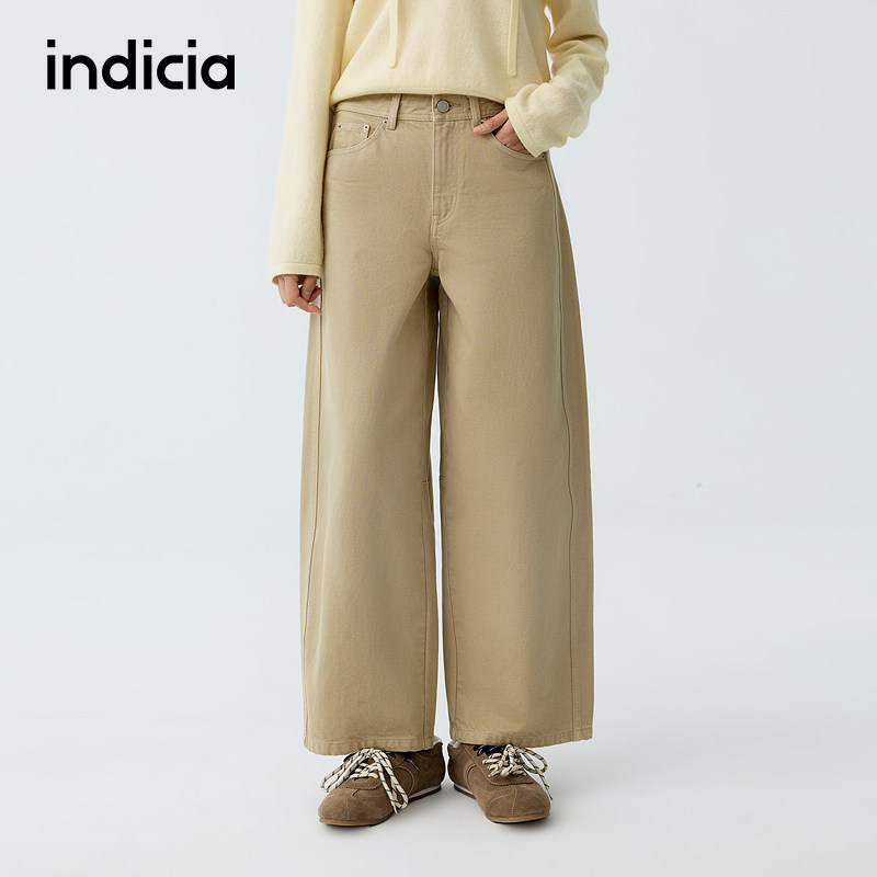 indicia标记商场同款2026春季新款女装卡其色阔腿裤休闲裤女