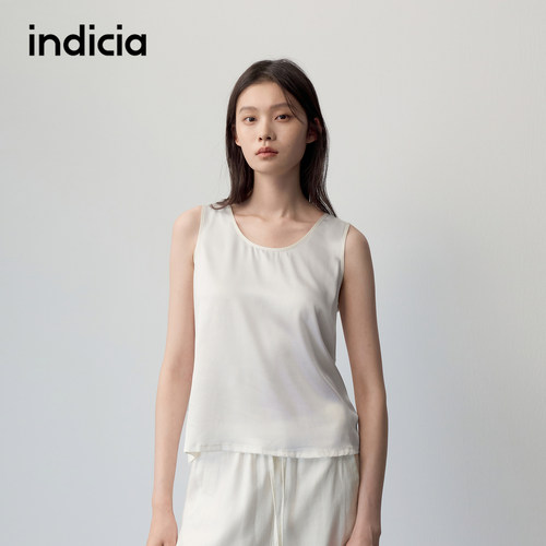 indicia标记商场同款2026夏季女装桑蚕丝背心米白色薄款打底上衣