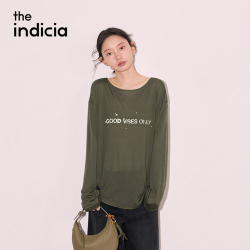 indicia标记商场同款2026秋季女装绿色宽松T恤休闲上衣F2C6TX326F