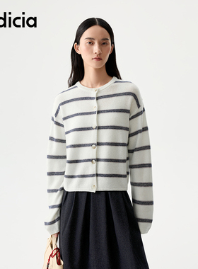indicia标记25冬新款绵羊毛韩系修身圆领条纹开衫L2D5KS245