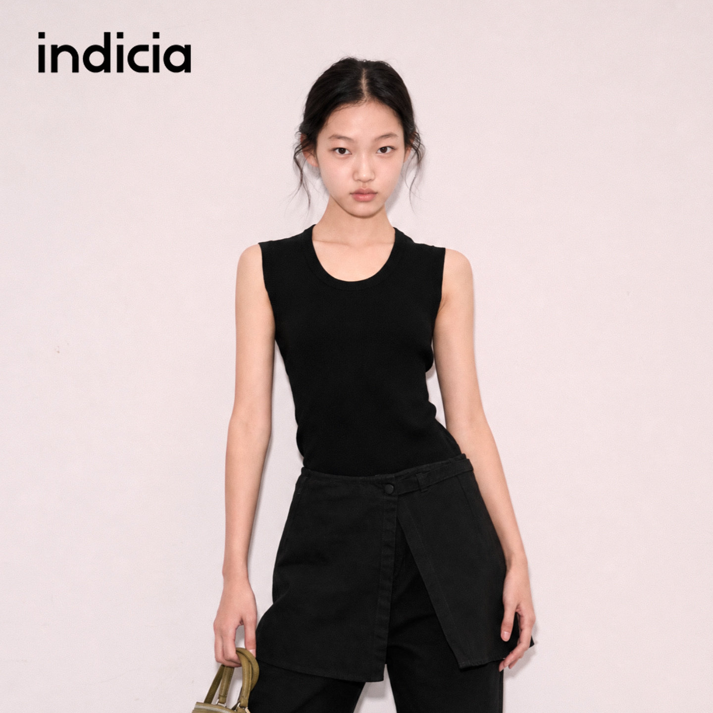 indicia标记商场同款春秋女装黑色背心针织衫打底上衣F2D5BX555N