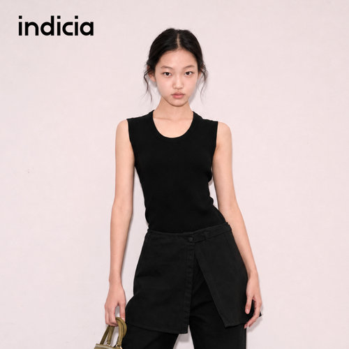 indicia标记商场同款春秋女装黑色背心针织衫打底上衣F2D5BX555N