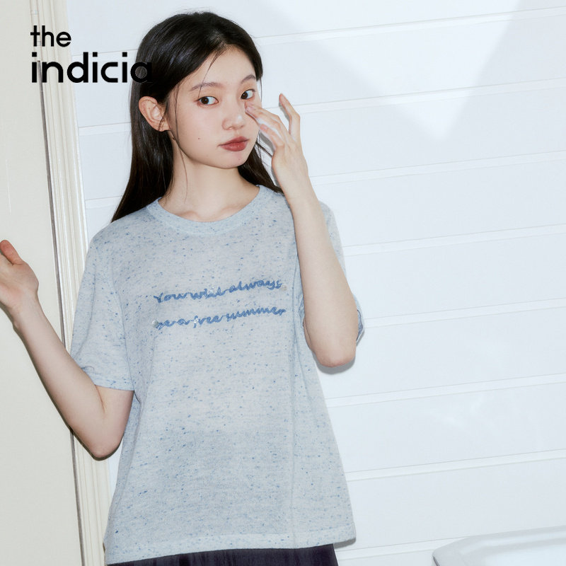 indicia标记商场同款2026夏季新款女装灰蓝色T恤针织衫L2B6TX066