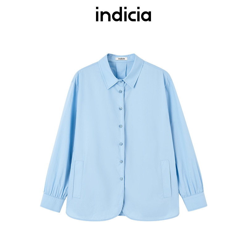 indicia标记商场同款25夏新款纯棉质感蓝色长袖衬衫 F2B5CS191N