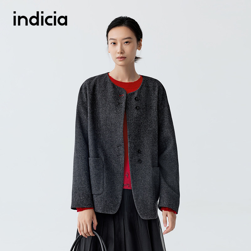 indicia标记商场同款26春季新款女装灰色羊毛西装外套圆领职业装,女装/女士精品,短外套,淘宝优惠券,粉丝福利购,淘宝优惠卷