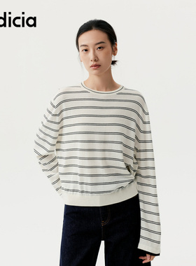 indicia标记商场同款25秋新款慵懒条纹圆领长袖针织衫F2B5ZZ227F