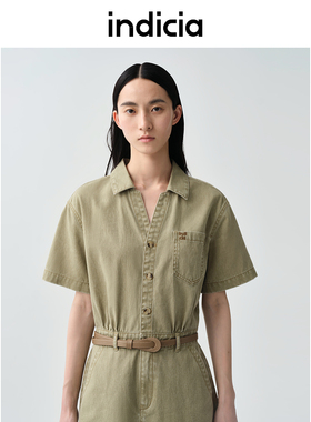 indicia标记商场同款25夏新款纯棉牛仔短袖连衣裙 F2B5LQ147C