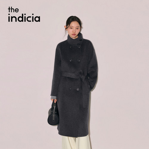 indicia标记灰色羊毛桑蚕丝大衣毛呢外套2026冬季女装L2D6DY333Z