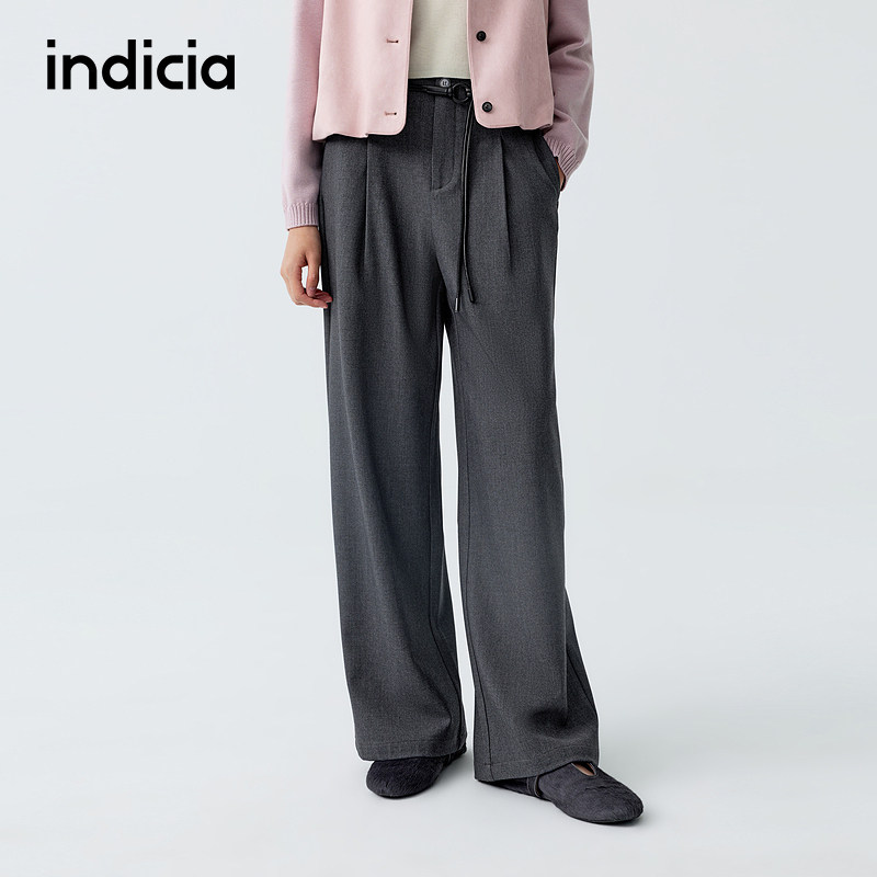 indicia标记商场同款2026春季新款女装休闲裤长裤子灰色直筒裤女