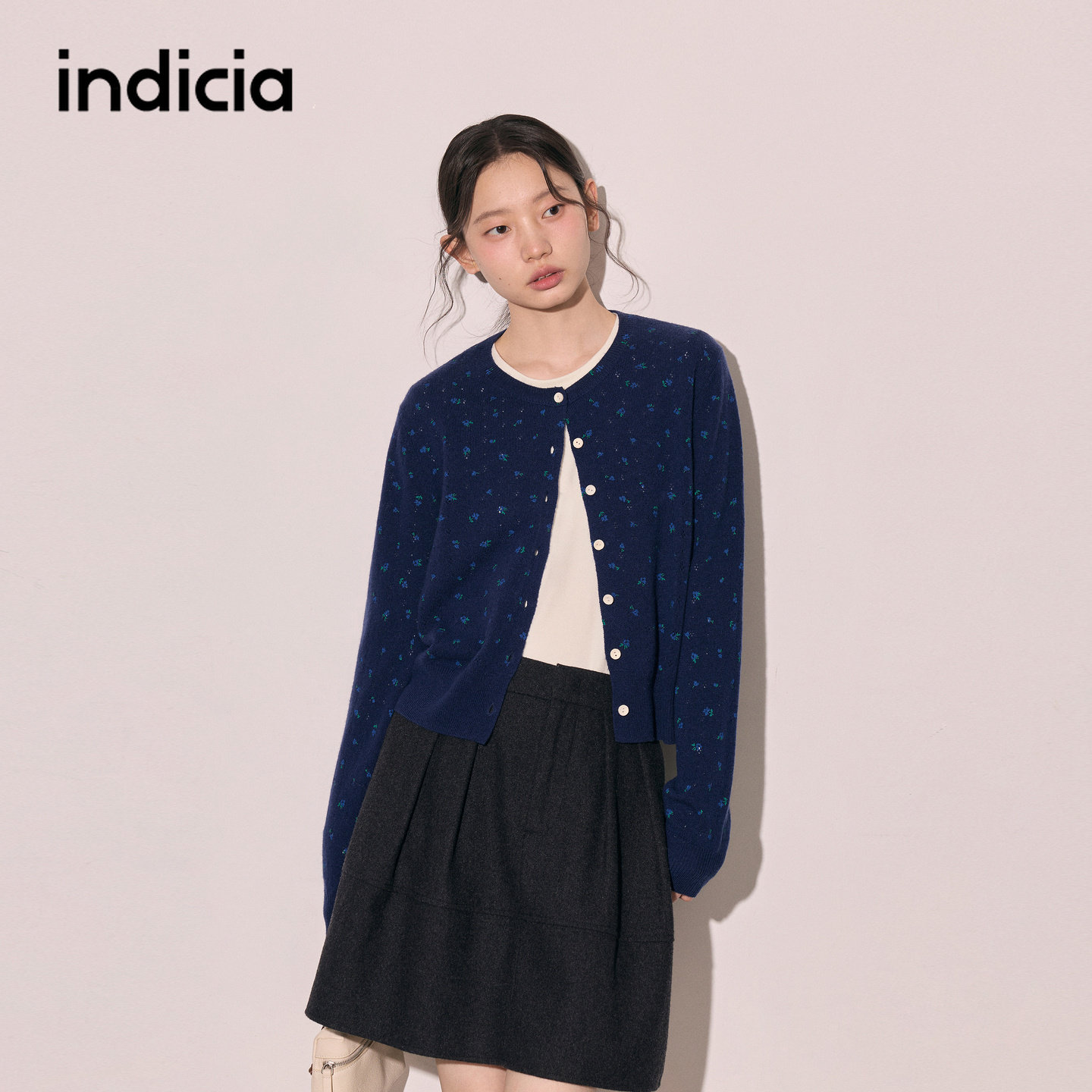 indicia标记商场同款全绵羊毛针织衫开衫2026冬季女装L2D6KS275Y