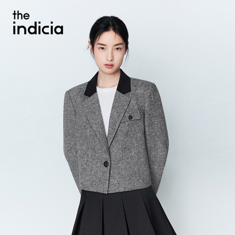 indicia标记羊毛小西装短款小个子毛呢外套一粒扣春季新款女装