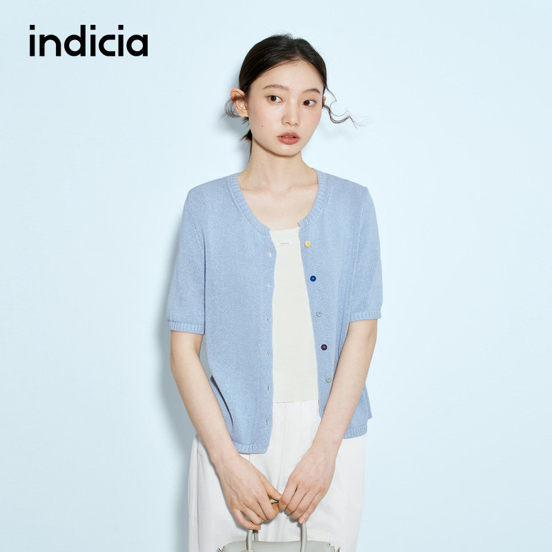 indicia标记商场同款25夏新款圆领薄款针织开衫蓝色F2B5KS165N