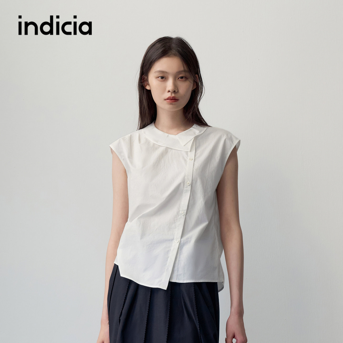 indicia标记商场同款2026夏季新款女装衬衫棉白色小衫上衣