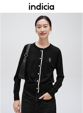indicia标记纯羊毛针织衫开衫时尚简约刺绣上衣春秋女装L2C4KS118