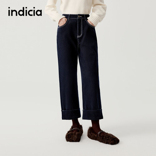 indicia标记商场同款2025秋冬新款女装直筒裤子牛仔裤F2D5NK535C